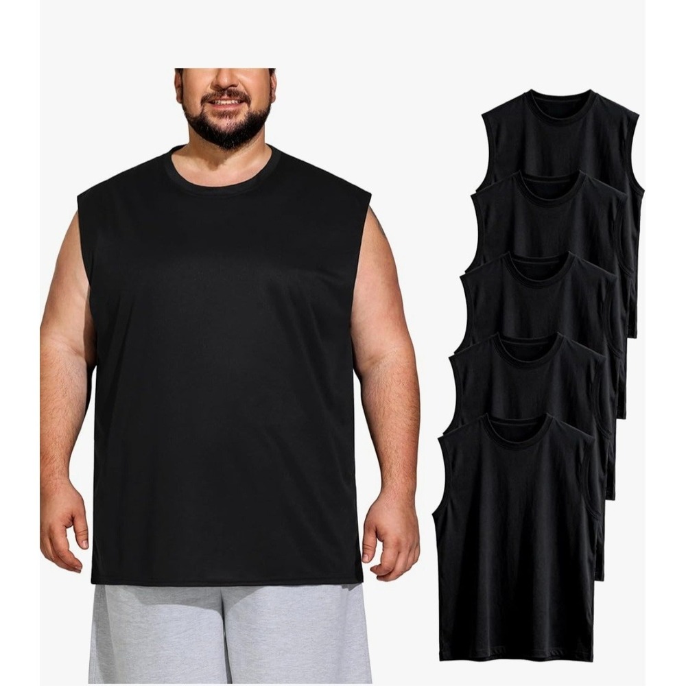 Men's Muscle Tank 5XL  Black  5pack Machine Wash Lightweight‎ Big&Tall New